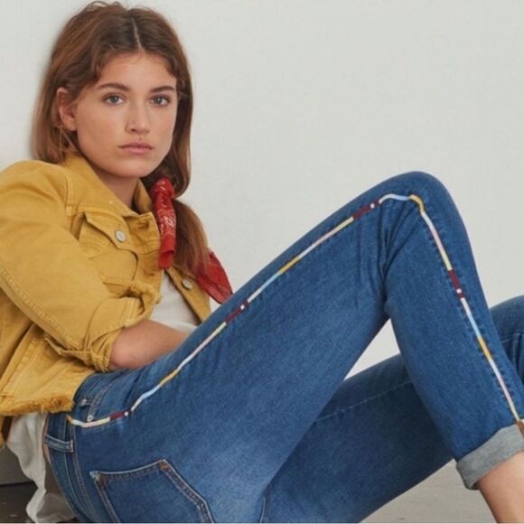 Pilcro The Slim Boyfriend Jeans Rainbow Embroidered Racing Stripe Size 29 - Picture 7 of 8